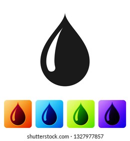 Black Water drop icon isolated on white background. Set icon in color square buttons. Vector Illustration