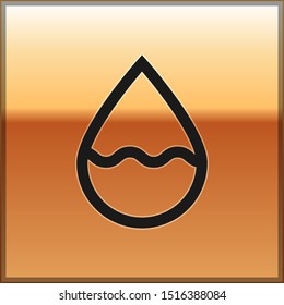 Black Water drop icon isolated on gold background.  Vector Illustration