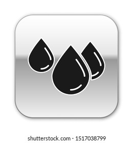 Black Water drop icon isolated on white background. Silver square button. Vector Illustration