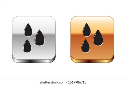 Black Water drop icon isolated on white background. Silver-gold square button. Vector Illustration