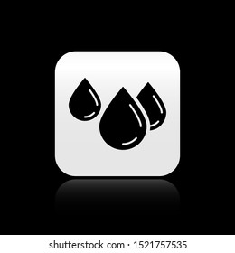 Black Water drop icon isolated on black background. Silver square button. Vector Illustration