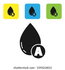 Black Water drop icon isolated on white background. Set icons colorful square buttons. Vector Illustration