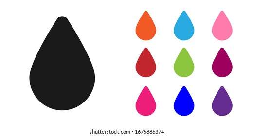 Black Water drop icon isolated on white background. Set icons colorful. Vector Illustration