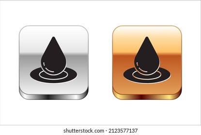 Schwarzes Wassertropfen Symbol einzeln auf weißem Hintergrund. Knöpfe mit Silber und Gold. Vektorgrafik