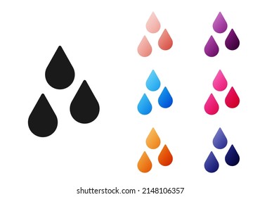 Schwarzes Wassertropfen Symbol einzeln auf weißem Hintergrund. Stellen Sie die Symbole bunt ein. Vektorgrafik