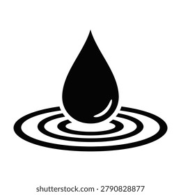 Black water drop icon with ripples on surface, symbolizing liquid, droplet, and water