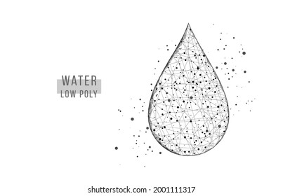Black water drop. Low poly wireframe style. Science, biotechnology, chemistry, medical concept. Abstract background. Vector illustration.
