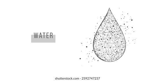 Black water drop. Low poly wireframe style. Science, biotechnology, chemistry, medical concept. Abstract background. Vector illustration.
