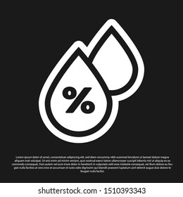 Black Water drop percentage icon isolated on black background. Humidity analysis.  Vector Illustration