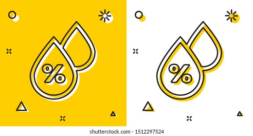 Black Water drop percentage icon isolated on yellow and white background. Humidity analysis. Random dynamic shapes. Vector Illustration