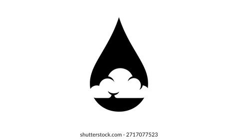 A black water droplet shape with a cloud inside, symbolizing weather, nature, and the environment.