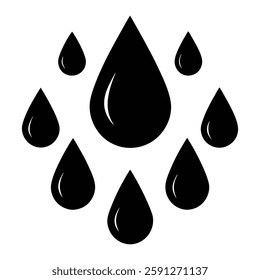 black water drops white background.
