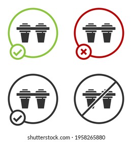 Black Water filter icon isolated on white background. System for filtration of water. Reverse osmosis system. Circle button. Vector Illustration
