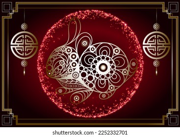 Black water rabbit-symbol of 2023. Chinese New Year. Holiday zodiac sign of animal.  Vector illustration.
