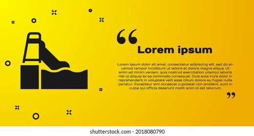 Black Water slide with pool icon isolated on yellow background. Aquapark.  Vector