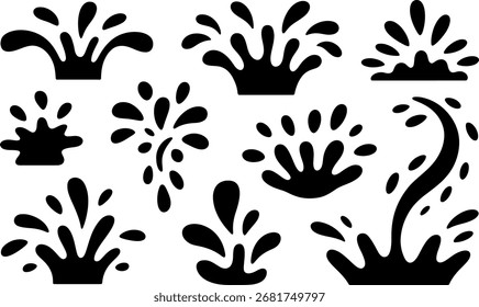 Black Water Splash Vector Set Isolated on White Background Design Elements