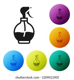 Black Water Spray Bottle Icon Isolated On White Background. Sprinkler For Ironing. Set Icons In Color Circle Buttons. Vector