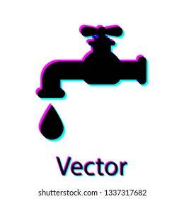 Black Water tap with a falling water drop icon isolated on white background. Vector Illustration