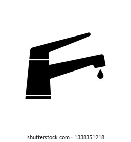 Black Water tap with a falling water drop icon isolated on white background. Vector Illustration
