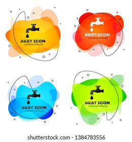Black Water tap with a falling water drop icon isolated. Set of liquid color abstract geometric shapes. Vector Illustration