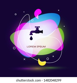 Black Water tap with a falling water drop icon isolated on dark blue background. Abstract banner with liquid shapes. Vector Illustration