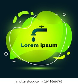 Black Water tap with a falling water drop icon isolated on black background. Abstract banner with liquid shapes. Vector Illustration
