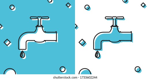 Golpea de agua negra con un icono de caída de agua aislado en fondo azul y blanco. Formas dinámicas aleatorias. Ilustración vectorial