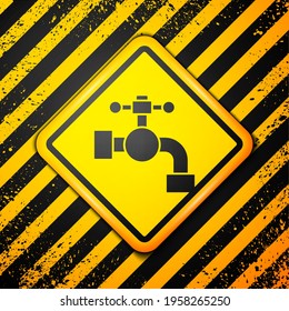 Black Water tap icon isolated on yellow background. Warning sign. Vector Illustration