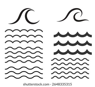Icônes de vague d'eau noire - ensemble de logos de vague de mer et Collection de Formes de vague d'Abstrait
