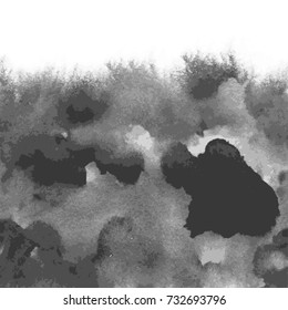 black watercolor area with cloudy border on white background, vector illustration
