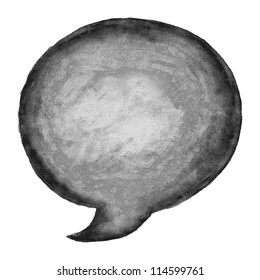 Black watercolor blank speech bubble dialog empty circle shape white background. Grayscale handmade technique aquarelle.This vector illustration clip-art design element saved in 10 eps