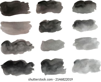 black watercolor brush. A set of vector brushes. Design elements in the grunge style. Dirty texture banners. Splashes of ink. Painted objects.