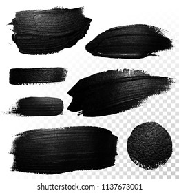 Black watercolor brush stroke. Highlighter marker glossy dab. Abstract oil paint polish splash trace. Gouache stroke.