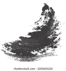 black watercolor brush stroke pattern, feather shaped ornament on white background, vector illustration
