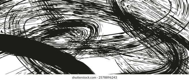 Black watercolor brush strokes, creating an abstract texture with vibrant ink splatters and paintbrush stains.