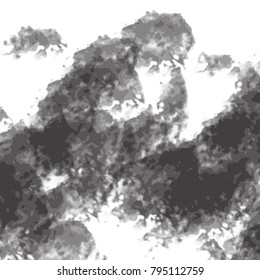 black watercolor cloudscape splash pattern on white background, vector illustration