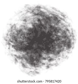 black watercolor isolated circle cloudscape pattern with fringed borders on white background, vector illustration