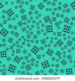 Black Watercolor paints in box with paint brush icon isolated seamless pattern on green background.  Vector