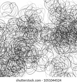 black watercolor scribble pattern with messy looped lines on white background, vector illustration