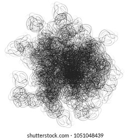 black watercolor scribble stain pattern with messy looped lines on white background, vector illustration
