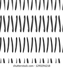 Black watercolor. Seamless pattern - stripes, dots, lines, rhombus. Texture for banner, textile, cards, print. Seamless pattern on a white background. Vector illustration