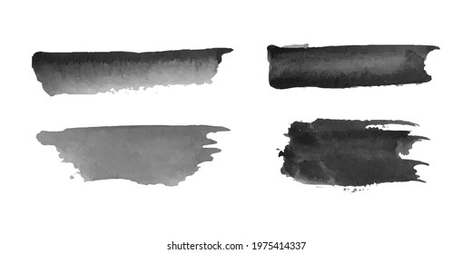 Black watercolor stain paint stroke set aquarelle. Vector.