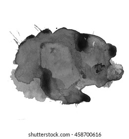 Black watercolor stain. Watercolor texture background