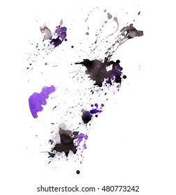Black watercolor stain. Watercolor texture background