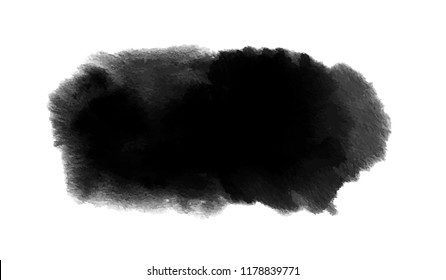 Black watercolor stain with wash and splashes. Vector in watercolor style for Black Friday, Halloween background