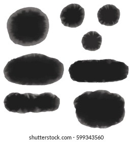 Black watercolor stylish spots vector design aquarelle elements isolated on white background