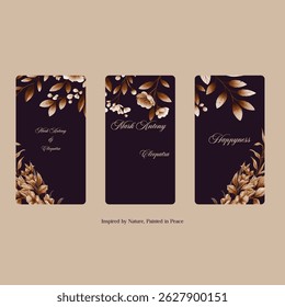 Black watercolor themed invitation card with soft greenery and warm tones.