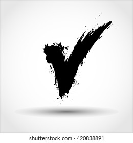 Black watercolor  vector ink icon. Chek mark.
