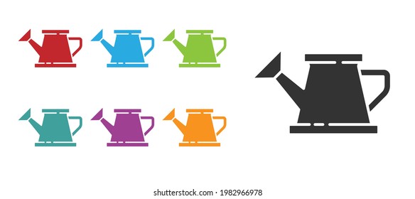 Black Watering can icon isolated on white background. Irrigation symbol. Set icons colorful. Vector Illustration