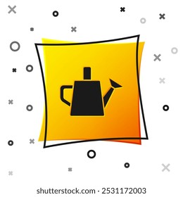 Black Watering can icon isolated on white background. Irrigation symbol. Yellow square button. Vector